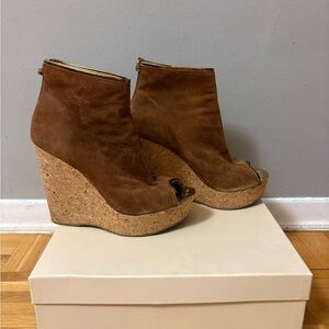 Brown Suede Jimmy Choo Wedge Ankle Boots
